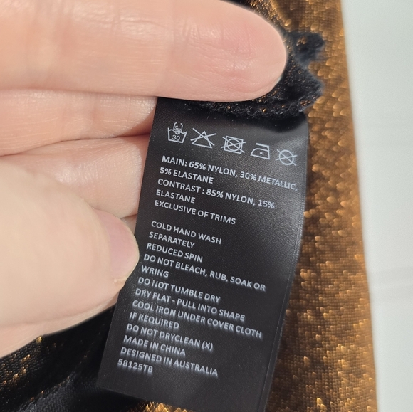 NWT Bardot Tuscany Long Sleeve Lurex Crop Top in Bronze Lur Medium - Picture 8 of 10